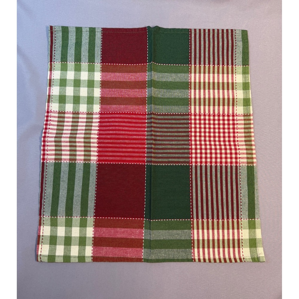 Set of 8 Plaid Cloth Napkins Christmas Holiday Green Red Festive Country Chic - Picture 6 of 10